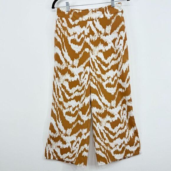 Nine West White Rust Orange Watercolor Abstract Zebra Print Crop Wide Leg Pants - Picture 1 of 12